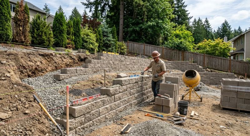 Block Retaining Wall Installation in Aiken, SC